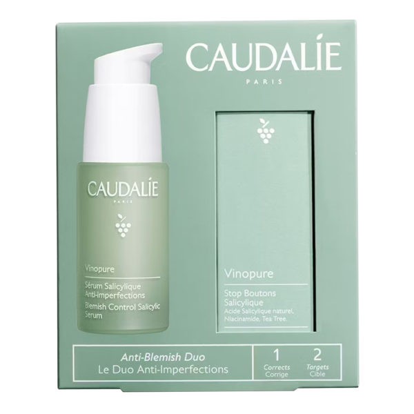 Caudalie – Vinopure Blemish Control Salicylic Serum Όρος για Επιδερμίδες με Τάση Ακμής 30ml & Salicylic Spot Solution 15ml.