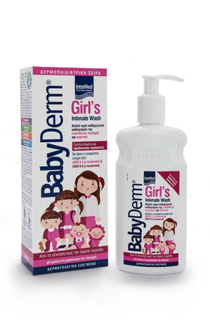 Babyderm Girl’s Intimate Wash Απαλό υγρό καθαρισμού της ευαίσθητης περιοχής κοριτσιών μέχρι τη πρώτη έμμηνο ρύση 300ml.