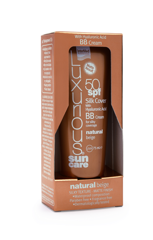 Luxurious Sun Care Silk Cover With Hyaluronic Acid SPF50 Υψηλή αντιηλιακή προστασία & ανάπλαση προσώπου με ήπια καλυπτικότητα 75ml.