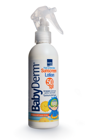 Babyderm Sunscreen Lotion 50 SPF Αντιηλιακό γαλάκτωμα υψηλής προστασίας για παιδιά από 6 μηνών και άνω.