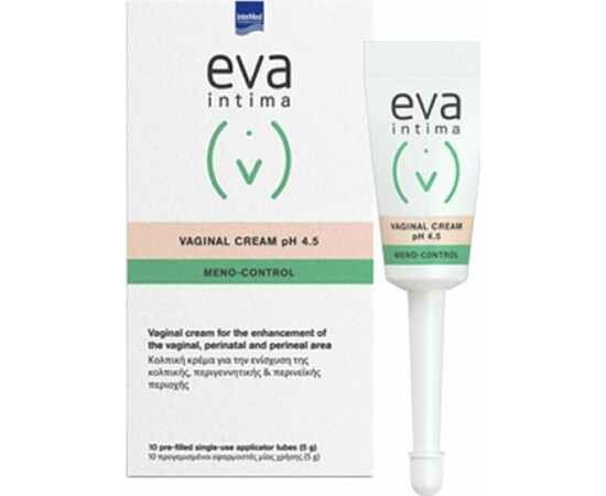 Intermed Eva Intima Vaginal Cream pH 4.5 Meno-Control Κολπική Κρέμα για την Ενίσχυση της Κολπικής, Περιγεννητικής & Περινεϊκής Περιοχής 10 Προγεμισμένοι Εφαρμοστές μιας Χρήσης 5gr