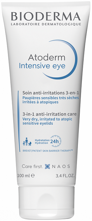 Bioderma Atoderm Intensive eye 3-σε-1 κρέμα καθαρισμού, αφαίρεσης μακιγιάζ και φροντίδας για τα ερεθισμένα, ξηρά, ευαίσθητα προς ατοπικά βλέφαρα 100ml.