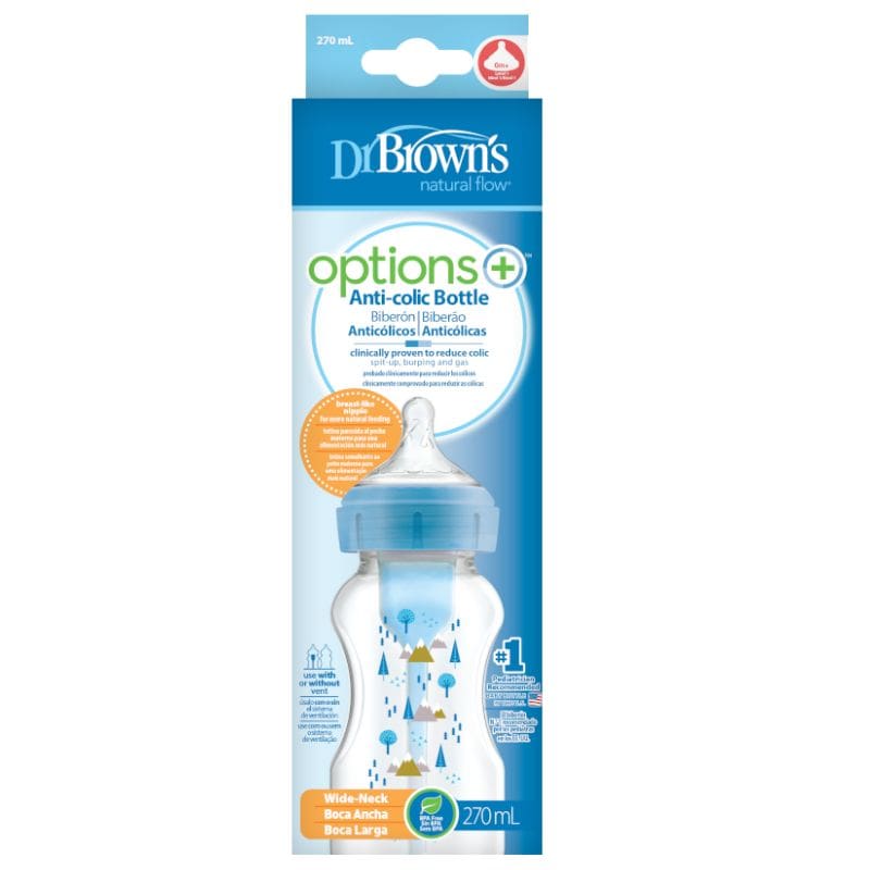 Dr Browns – Options+ Anti-colic Μπιμπερό Πλαστικό με Φαρδύ Λαιμό 270ml Μπλε