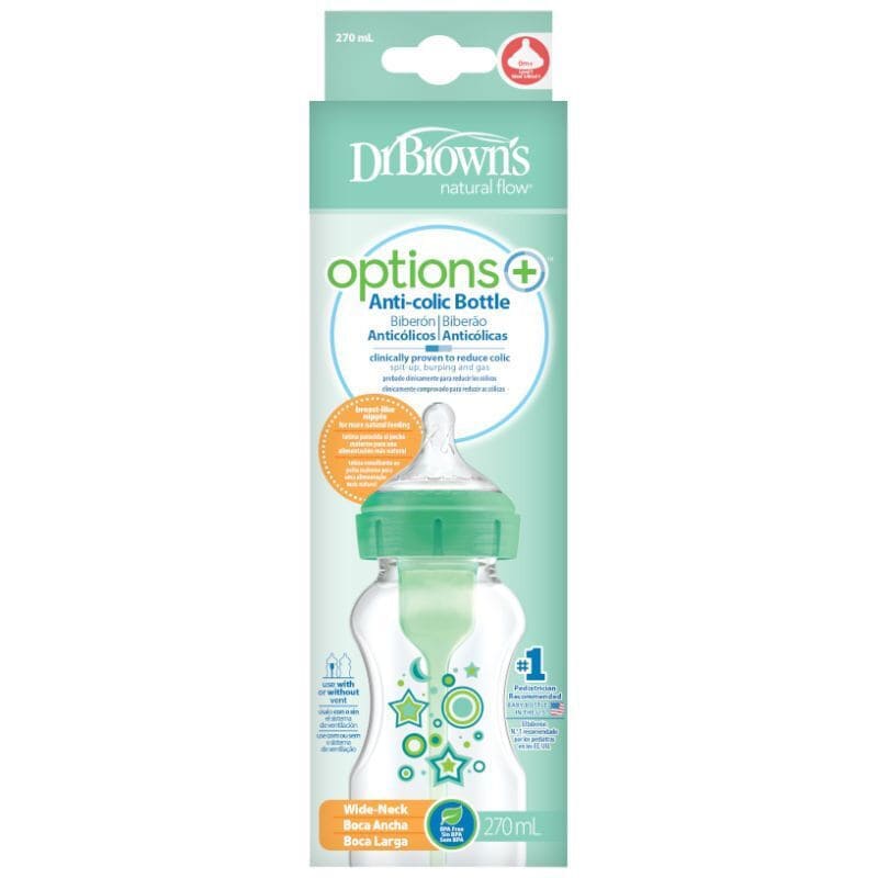 Dr Browns – Options+ Anti-colic Μπιμπερό Πλαστικό με Φαρδύ Λαιμό 270ml Πράσινο.