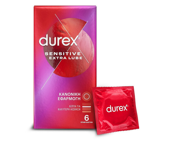 Durex Sensitive Extra Lube - Προφυλακτικά Πολύ Λεπτά Με Έξτρα Λιπαντικό, 6 τεμάχια.