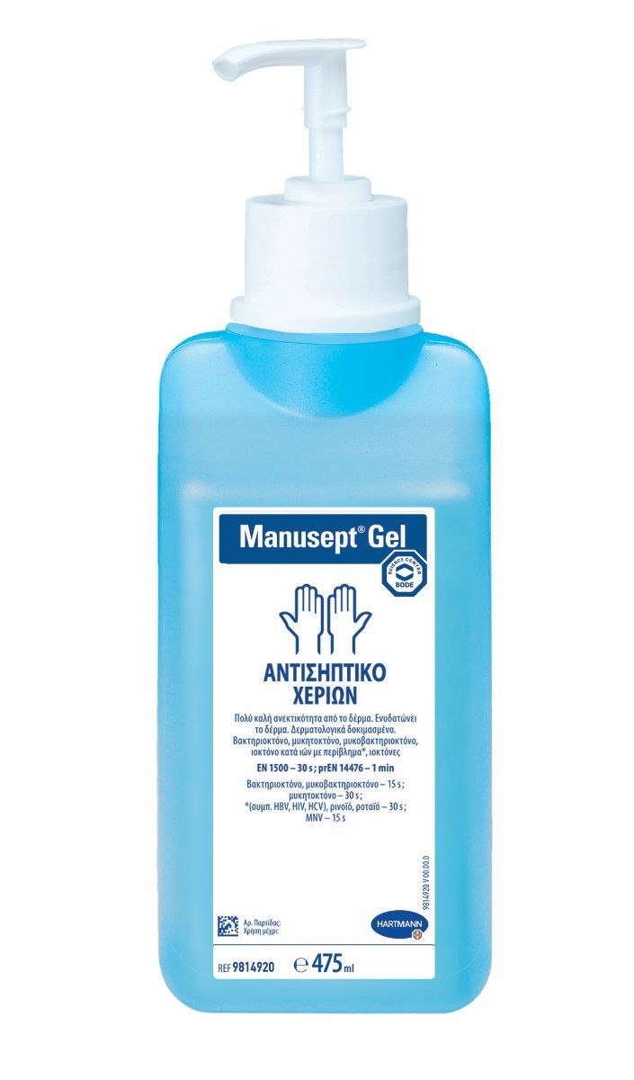 Αντισηπτικό χεριών Manusept Gel, 475 ml με αντλία.