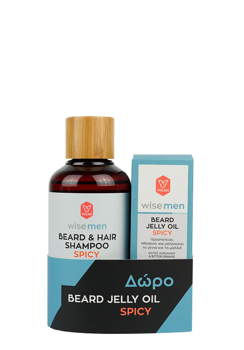 Φωτογραφία από Vican – Wise Men Beard & Hair Shampoo Spicy 200ml & Wise Men Beard Jelly Oil Spicy 30ml.